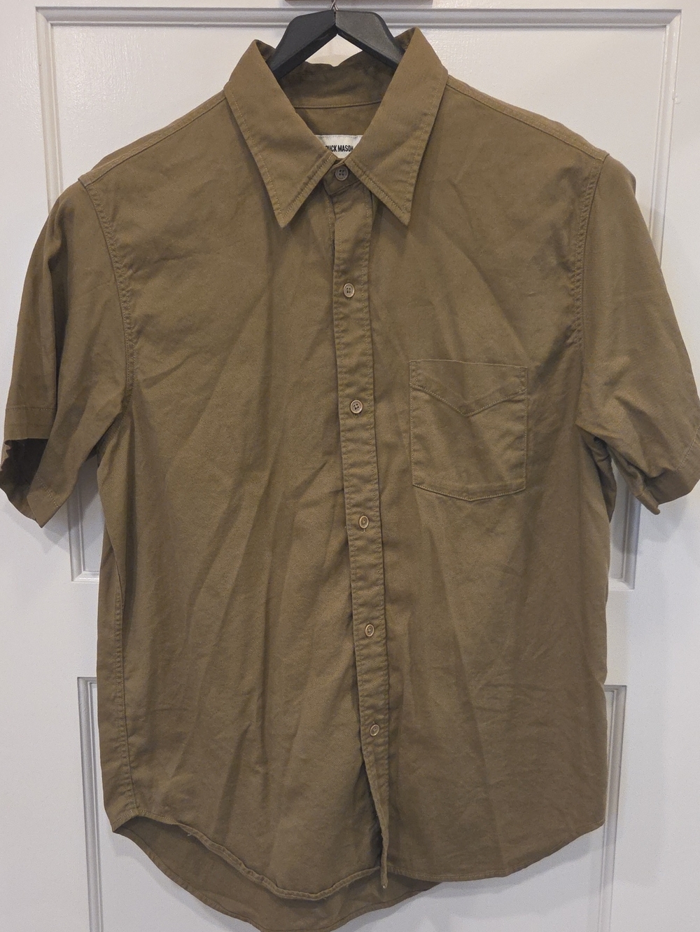 Buck Mason Men's SS Cotton/Rayon Blend Button-Down Shirt - Olive Brown/Green (L)